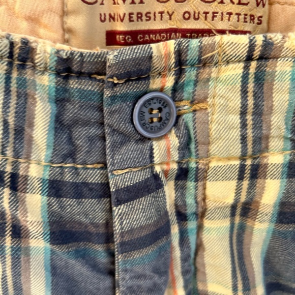 Campus Crew Plaid Shorts Mens Size 34 x 10 Blue Cream Pockets Cotton - Picture 5 of 11